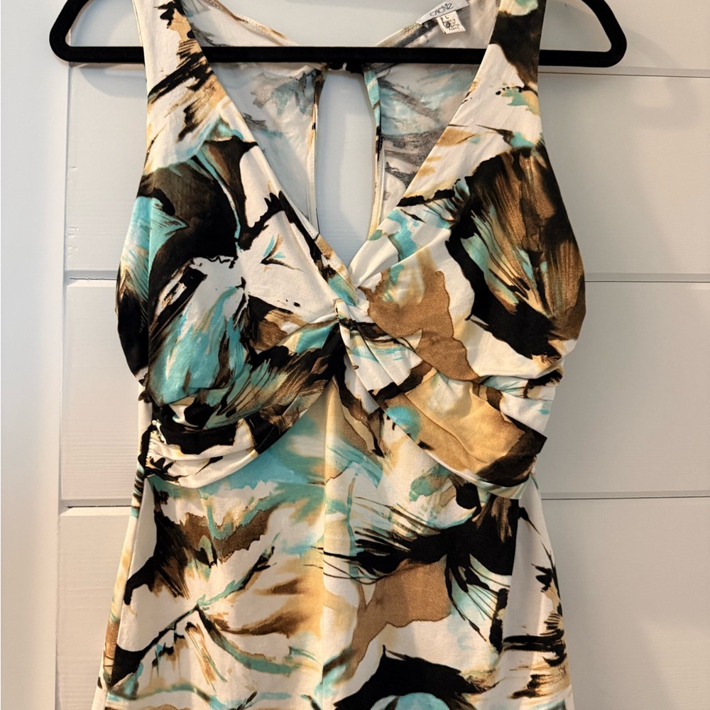 Cache Twist-Front Camisole in Aqua, Tan & Black